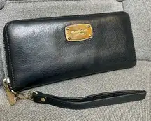 Michael Kors Black Leather Wristlet Wallet W/ Gold Hardware & Tons of Storage!