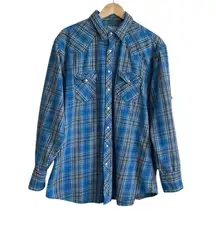 Vintage Wrangler Mens Shirt‎ Flannel Plaid Pearl Snap Cowboy Western Rodeo Ranch