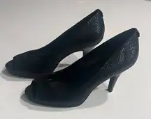 Calvin Klein Heels Women Size 7 Black Peep Toe Textured‎ Leather Faux Snake Skin