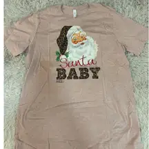 Canvas Santa Baby  Tee Shirt Women's XL Pink Cheetah Santa Claus Christmas NWOT