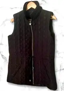 THREE HEART QUILTED Full Zip Vest Size M Blackl‎