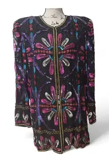 Judith Ann Plus Black Sequin Beaded Jacket 1X Formal‎ Party Evening Coat