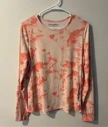 Hang Ten Women's Size L Pink White Tie-Dye Long Sleeve Top UV Protect Zip Pocket