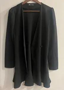 ZARA Women’s Black Long Double Button Peplum Ruffle Hem Blazer Jacket Size L