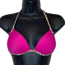 Hot Pink & Leopard Push Up Bikini Top