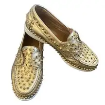 CHRISTIAN LOUBOUTIN Yacht Spikes Flat Boatshoes Nappa Gold 36.5