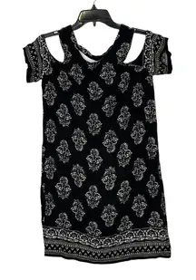 Hollister Dress Size Small Black White Floral Pattern SS Open‎ Shoulder