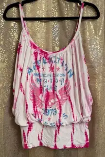 Vintage Y2K Affliction Black Label Pink Tie Dye Rhinestones Stretchy Tank Top S