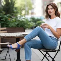 Coach Lexey Sandals Cobalt Blue Snake Embossed Leather Block Heel SZ 8 Chic