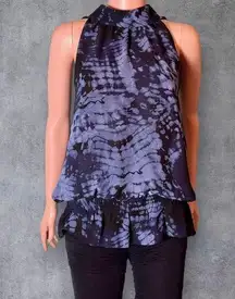 Kenneth Cole- Tie Dye/Batik Pattern Sleeveless Top - Size 8 - Blue & Black