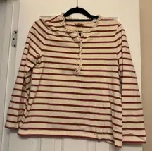 Sezane Striped Long Sleeve Top Lettuce Trim Collar, Half Button Up