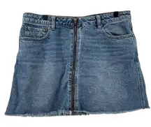 We the Free Women 31 Zip It Up Denim‎ Mini Skirt Copper Blue Open Hem Y2K Jean