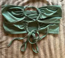 SHEIN Sage Green Ruched Tie Crop Top