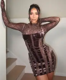 House of CB S D-DD‎  'Marica' Brown Velvet & Lace Corset Dress NWOT