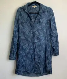 Cloth & Stone  Palm Print Chambray Tencel Lyocell Shirt Dress