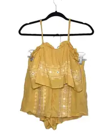 Yellow Embroidered Cropped Top Short Matching Set Small/Medium