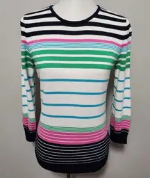 Chaps multicolored stripe crewneck ¾ sleeve sweater size medium