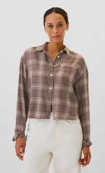 GAP Brown Plaid Cropped Flannel Button Down Shirt XXL Soft Casual Fall