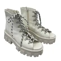 MOUSSY Lace Up Chunky Ankle Boots Women’s Size 7 White Open Toe Platform