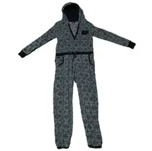 S Kenzie Women’s Gray and White Fleece Hooded Comfy Onesie Snowflake Pattern