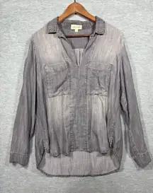 Cloth & Stone Womens‎ Top L Long Sleeve Gray Popover Shirt