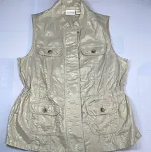 Chico's Khaki Utility Vest‎ with Metallic Sheen