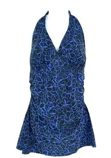 LL Bean Shaping Swimsuit one piece slimming Halter Dress size 16 D Cup UPF50 XL