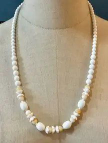 White milk glass long beaded necklace