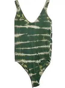 Aura  Bodysuit Ribbed Sleeveless V-Neck Snap Closure Tie Dye Green M/L