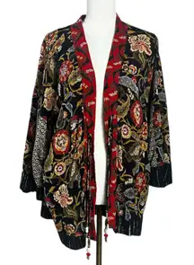 Vintage 90s Carole Little Beaded Tie Kimono Bohemian Metallic Asian Floral 10