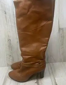 ANTONIO MELANI Knee High Smooth Leather Block Heel Boots Brown Caramel size 7.5