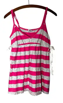 Victoria's Secret Pink and Gray Striped Y2K Babydoll Adjustable Camisole Size M