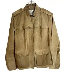 Spiegel Army Style Jacket Coat Womens Size 14 Leather Tan Vintage Vtg