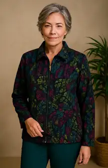 Drapers & Damons Dress Jacket Leafy Tapestry-Like Pattern Sz XL‎