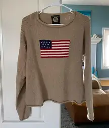 Planet Earth Sweaters Vail Colorado American Flag Tan Crew Neck Cotton Sweater