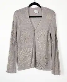 Chico's Sz 2/ US Sz L Bronze Single Button Front Open‎ Knit Cardigan Sweater