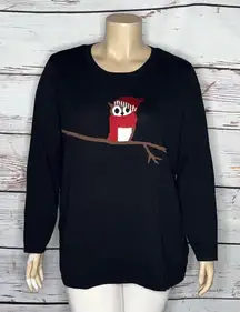 Catherines Size 2X Black - Owl Sequin Christmas Crewneck Sweater Top