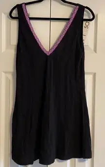 Pitusa Black V-Neck Tank Cover-up Dress w Pom Poms