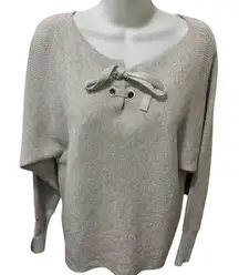 Tommy Bahama Shimmer Dolman Sleeve Lace Up Tie Front Sweater Sz S Gray Sparkle