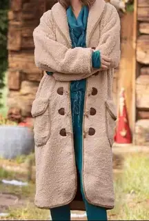Sundance Gingerbread Sherpa Cozy Teddy Toggle Closure Long Coat Tan Small S