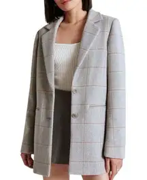 Abercrombie & Fitch heavyweight windowpane wool blend blazer coat light grey XXL