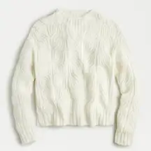 J. Crew Pointelle Cable Knit Sweater Size L Cream Alpaca Blend Mock Neck Preppy