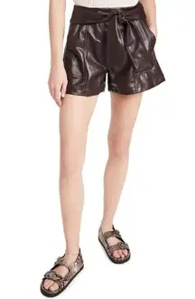 💕JONATHAN SIMKHAI💕 Mari Vegan Leather Tie Shorts Chocolate Dark Brown 8 NWT