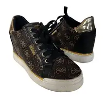 Guess GW Flowurs Wedge Sneakers in Brown and Metallic Gold Multi 8.5M