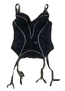 Adore Me Floral Lace Polka Dot Mesh Satin Corset Bustier Black Pink Ribbon 34B