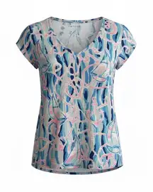Lilly Pulitzer Women Etta V-Neck Top T-Shirt Reel Nautical Small Blue Pink Beach