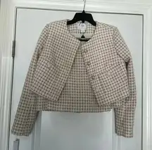 NWT House Of Harlow 1960 Houndstooth Cream Tweed Jacket + Skort 2 Piece Set Sz S