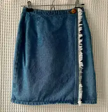 Vintage Gitano Denim Wrap Skirt With Frayed Detailing