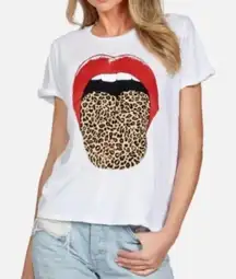 Lauren Moshi Edda X Leopard Tongue Graphic Tee T-Shirt White Cotton