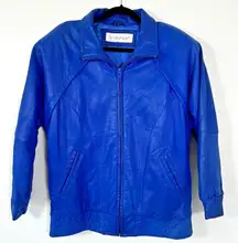 Vintage 80's Electric Blue Andrew Marc 100% Genuine Leather Jacket Womens Medium